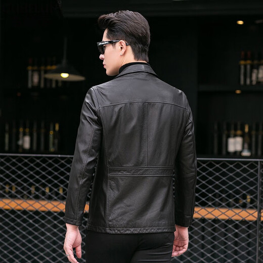GUHELUN light luxury brand men's clothing spring and autumn new oil wax cowhide leather genuine leather jacket men's lapel workwear mid-length leather jacket Black XL (175)