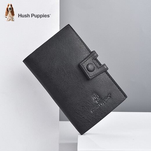 Hush Puppies key bag men's key bag key chain multi-functional top layer cowhide large capacity storage bag card bag two-in-one black
