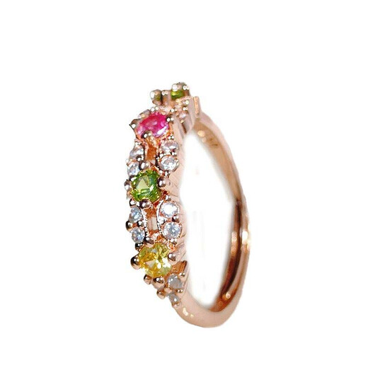 Fat Donglai Quality Tourmaline Ring New 2024 New Product Set Simulated Color Candy Color Opening Women's 18K Rose Color Ring (Rose Gold)
