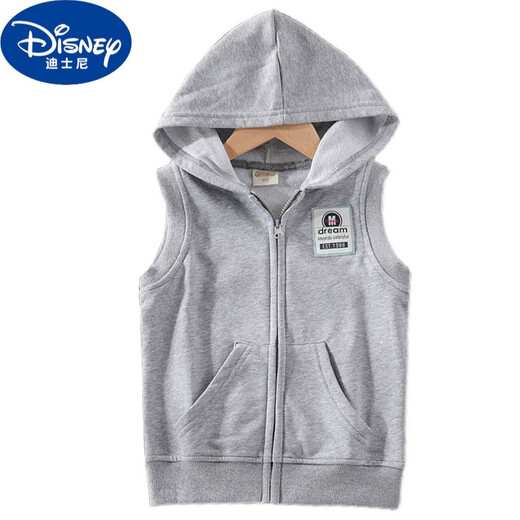 Disney (Disney) children's vest, good cotton sleeveless vest jacket, boys spring and summer horse clip baby vest, vest, zipper, flower gray, hooded vest (dream square mark) 110 size suitable for height 98-108cm