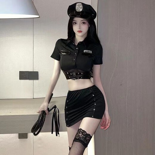 Tangjun Sexy Women's Motorcycle Uniforme de juego de juegos de juego Drag Coss Club Nightclub Women's Work Ropa Top + Falda + medias 80-120Jin [Jin equivale a 0.5 kg]