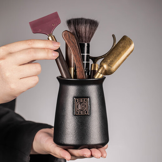 Craftsman's Preface Tea Ceremony Six Gentlemen Ceramic Tea Cylinder Ebony Sauce Tea Needle Teaspoon Pot Pen Tea Clip Tea Accessories Tea Pet <Fang Fu> Tea Ceremony Barrel - Single Barrel