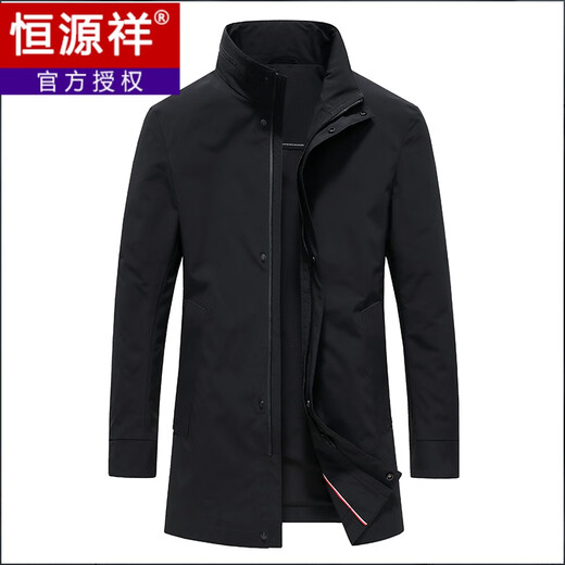 Hengyuanxiang 2023 medium-length stand-up collar windbreaker men's business casual middle-aged spring and autumn men's executive jacket daddy black 170 (suitable for 90-120 Jin Jin is equal to 0.5 kg)