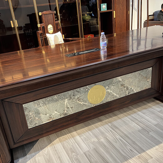 Asana new Chinese style desk boss table ebony wood high-end executive desk all solid wood president chairman office 2.6 meters boss table (golden silk crabapple wood)