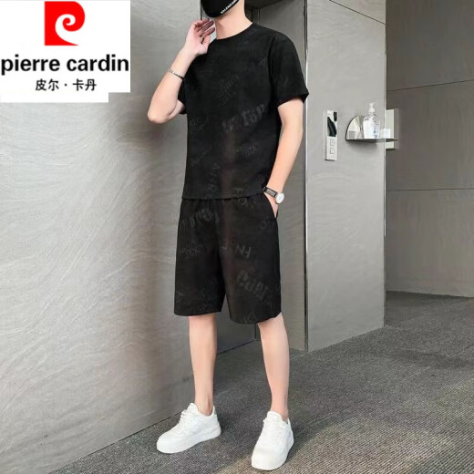 皮尔卡丹（pierre cardin）纯棉2023新款冰丝短袖T恤套装男士休闲运动两件套男装宽松夏季潮 671浅灰色套装 L 110斤-130斤