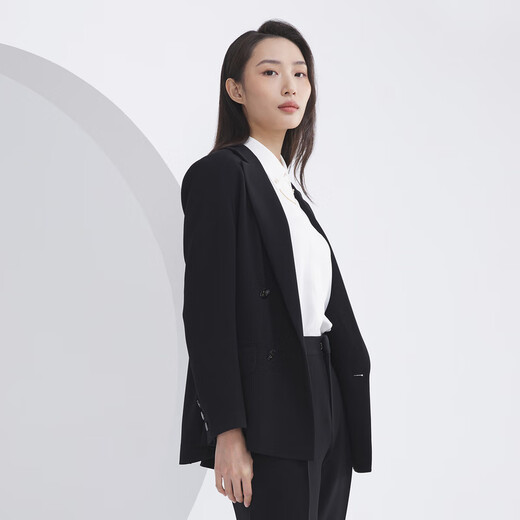 雅戈尔（YOUNGOR）套西上衣女673款双排一粒扣宽松版西服垂感挺括新品商场同款 黑色 L 170/92A