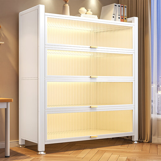 Xingdu Steel Bookcase Dustproof Bookshelf Home Living Room Storage Cabinet Display Cabinet Iron Art Storage Rack Three Doors 70*35