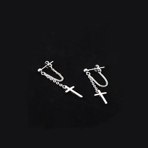 Hai Yiduo personalized cross earrings, handsome hip-hop earrings, cool style, high-end couple pendant earrings, social punk ear clips, cross chain, pair of earrings