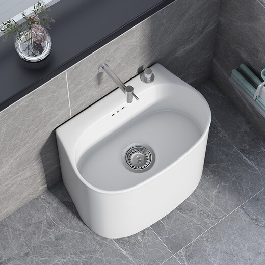Bailey's Ceramic Mop Pool Home Balcony Basin One-piece Rectangular Height Bathroom Washing Mop Pool with Faucet Sink B05 Desktop Control (48*33*41)