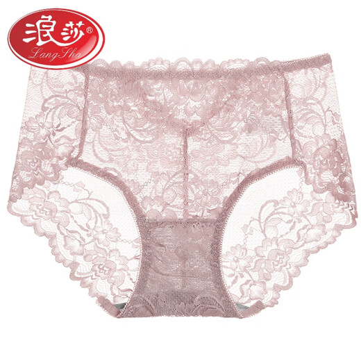 LangSha lace antibacterial underwear for women sexy mid-waist without marks for women new style pure cotton crotch large size pure erotic underwear skin color + lotus root pink + gray blue L 115-135Jin [Jin equals 0.5 kg]