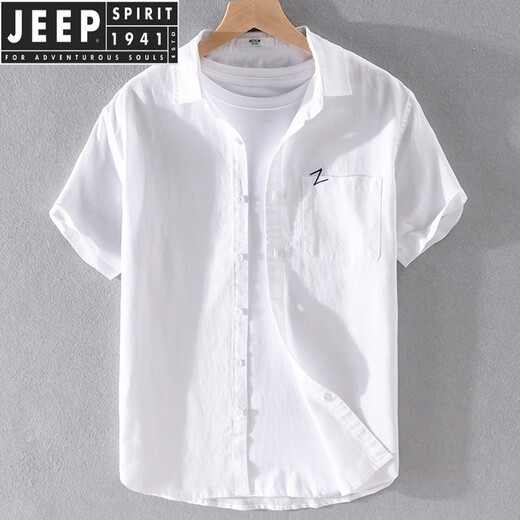 Jeep Spirit Herren-Wäsche Revers kurzärmeliges T-Shirt Lose Revers Top mit einer Krawatte mit einer Krawatte aus Baumwollwäsche Sommerkleidung 9711 Blau dunkle Farbe L.