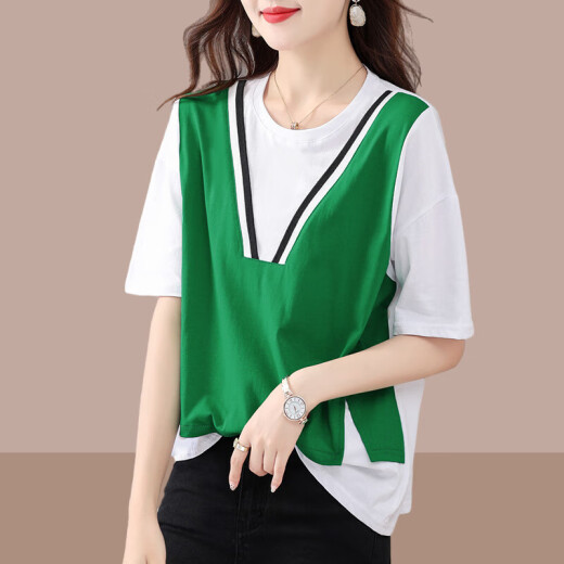 Egger pure cotton short-sleeved T-shirt for women 2024 new summer women's clothing covers the belly, looks slimming, casual versatile half-sleeved top green M (recommended within 100Jin [Jin equals 0.5kg])