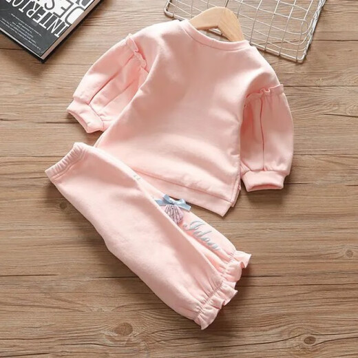 Disney (Disney) 2025 new children's spring and autumn sweatshirt two-piece set girls fashionable sportswear outfit baby girl spring suit pink 100