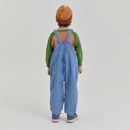Papa climbing winter children's pants for boys and girls denim overalls cute, fashionable and versatile blue 90 cm