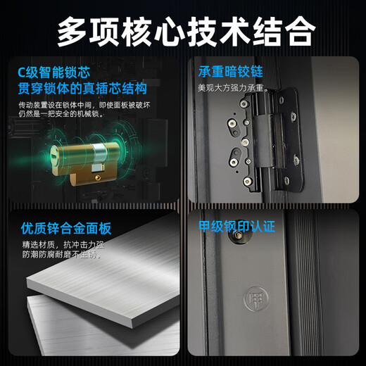 Yu'an Dun Class A Feuertor Anti-Diebstahltür Eingangstür One Türen ein Zertifikat Smart Lock feuerfeste Flammhemmung vor der Tür Gesichtserkennung Fingerabdruck Lock-einzelne Tür [Luxus mechanischer Schloss] einzelne Tür 2050*1050mm