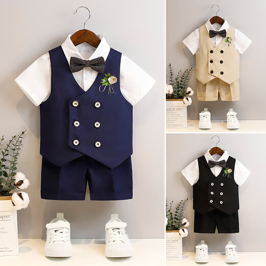 Bubble orange (BUBBLE ORANGE) children's dress summer short-sleeved boy suit suit vest handsome little boy's first birthday flower girl performance suit 5-piece set (shirt + horse short chest collar) size 130 (recommended weight 50-56 Jin [Jin equals 0.5 kg])