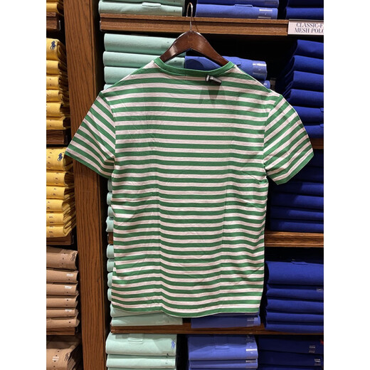 拉夫劳伦（Ralph lauren）男士经典版型纯棉刺绣小马标圆领条纹短袖T恤 9227-003绿白条纹 L 美