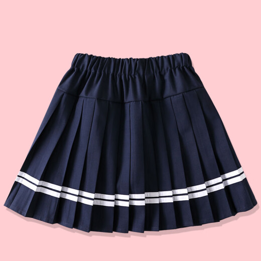 忻悦晴女童百褶裙卡其色小学生半身裙夏季中大儿童校服裙藏青演出短裙子 6627黑色 100cm