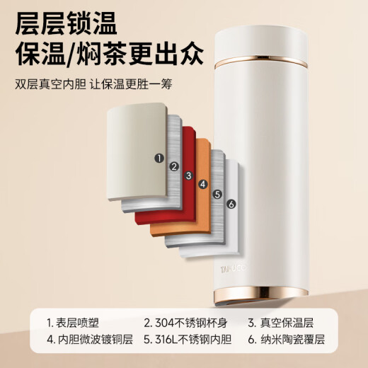 
TAFUCO Japanese brand TAFUCO titanium tea separator thermos cup 2024 new men's business custom gift high-end water cup large T6198 Knight black thermos cup [ceramic inner 5ml