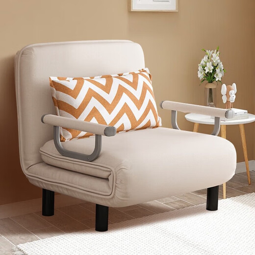 京居沙发床两用折叠沙发单人沙发折叠床办公午休家用客厅沙发椅 S108 米白色布艺款【带腰枕】80cm