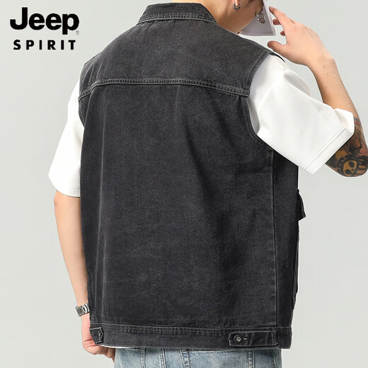 
JEEP SPIRIT 2025 Autumn New Retro Workwear Denim Vest Men's Spring and Autumn Black Sleeveless Vest Men's Vest Jacket 9215 Blue 4XL
