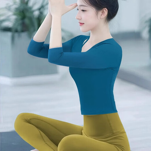 Shuangxiu yoga clothes 2025 new professional Pilates advanced sports tops for women spring and summer with chest pads for training and fitness Yanwei purple long sleeves L 110-120