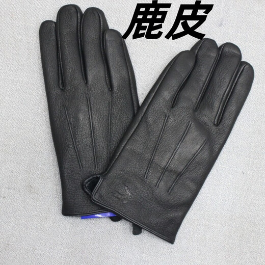 Genuine leather gloves for men and women in autumn and winter plus velvet and thickened warm deerskin gloves for riding and driving motorcycles thin style black thin style (L)