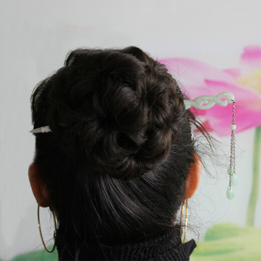 Xinjiang Hotan jade hairpin, white snake origin, ancient style Hanfu headwear, retro hairpin, red hairpin, rocking bead hairpin, tassel, light green tassel + certificate