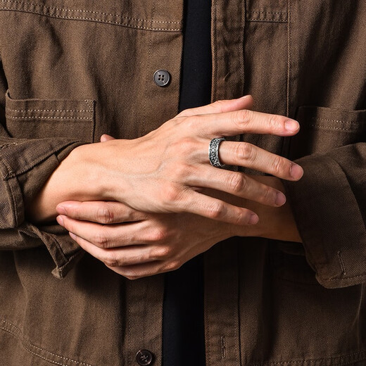 IDEAGEMER925 silver thorns cross ring men's personality retro niche design handsome and versatile boys' ring trend thorns cross ring No. 22