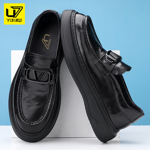 U7 Brand Chaussures masculines Summer British British Formal Cuir En cuir Chaussures For Men 2025 Nouveau véritable chaussure en cuir d'un pied noir A831-308-F8 40 Chaussures en cuir Taille standard