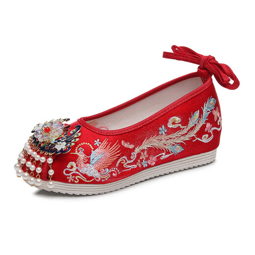 Tianyi Bride Xiuhe Wedding Zapatos Tassel Hanfu Zapatos de estilo antiguo Bordado zapatos de boda Red Red Retro de estilo chino con zapatos de boda Cheongsam Hanfu [Supreme Fengming Red Size 36]