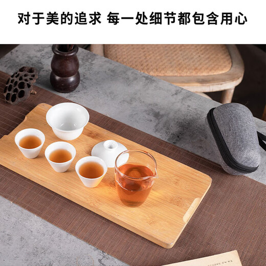 Yu Shang Zhenpin Outdoor Travel Kung Fu Tea Set Portable Bag Type High-end Ceramic Tea Drinking Cup Cover Bowl Quick Cup 7-piece Set 4 Tea Cups 1 Fair Cup 1 Tea Strainer 1 Pack