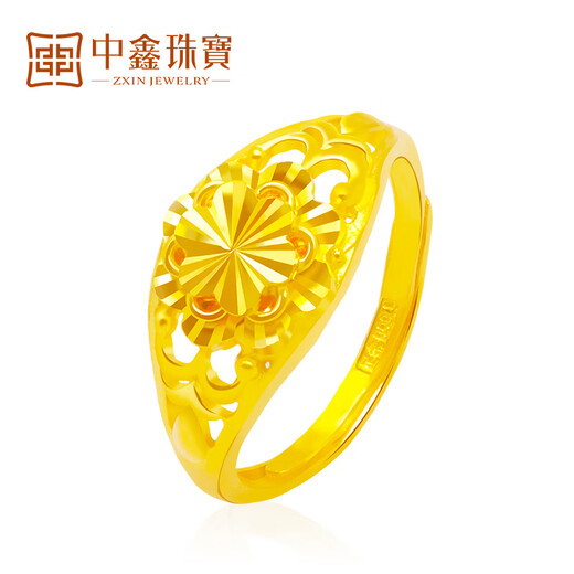 Zhongxin Jewelry 999.9 pure gold ring women's fashion gold ring imitation diamond craft flower ring gold big ring gift ready stock 4.23g