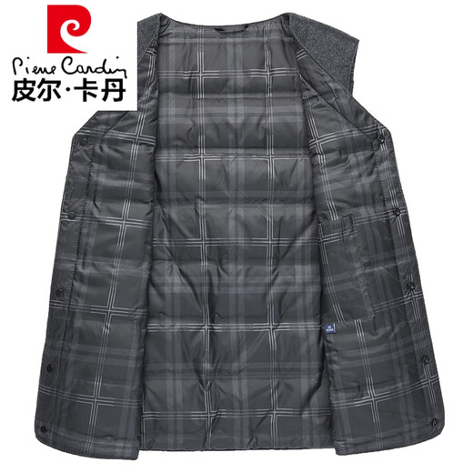 皮尔卡丹（pierre cardin）高端羊绒马甲男秋冬羽绒坎肩白鸭绒加厚马夹爸爸保暖背心羊毛外套 灰色【羊绒羊毛面料90白鸭绒填充 L 175