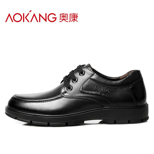 Aokang men's shoes new men's business casual leather shoes men's low-top lace-up soft leather shoes breathable round toe comfortable flat bottom black 40