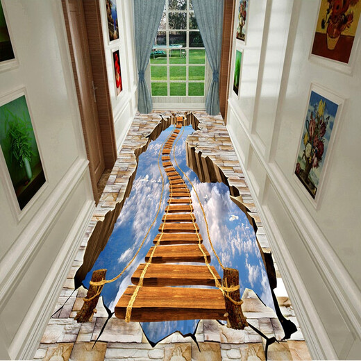 3D vertigo carpet can be cut, 3D thrilling corridor aisle carpet, long stairway carpet, fully covered custom door mat, wooden bridge, 0.6 meters wide, 1 meter long, how many meters do you need to take a few pieces