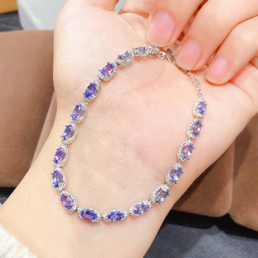 DRJEFUN natural tanzanite bracelet 5.4 carats 18 pieces size 3*5mm high clarity cornflower color Jingge Tanzanite chain 5.4 grams