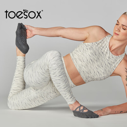 Toesox yoga socks, toe socks, non-slip, wear-resistant, Pilates socks, sports socks, black S (size 34~38)