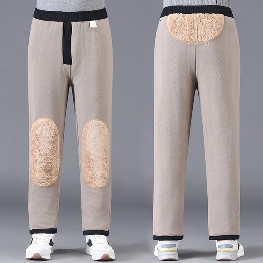He Mian Sheng Wool Cotton Pants Men's Outerwear Velvet Thickened Middle-aged and Old Dad Winter High Waist Knee Pads Loose Straight Warm Cotton Pants Black Velvet Thickened Knee Pads Wool Cotton Pants XL 2 feet 4-2 feet 5 Recommended 110-130 Jin Jin equals 0.5 kg
