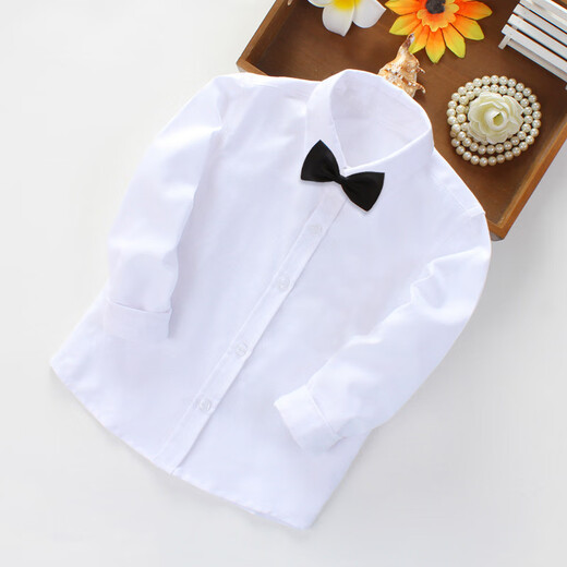 Feng Lingniao white shirt children's pure cotton school uniform performance clothing long-sleeved middle and large children's white shirt male students pure cotton = white-long sleeve 160