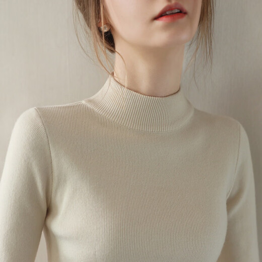 Lishe (LISHE) European and American Spring and Autumn 2025 new tight base sweater for women slim black long-sleeved pullover half-turtleneck sweater black L