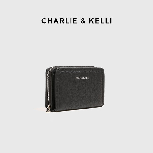 CHARLIE & KELLI官网 CK轻奢包包女包拉链短款多卡位女士2025新款卡包零钱包 黑色