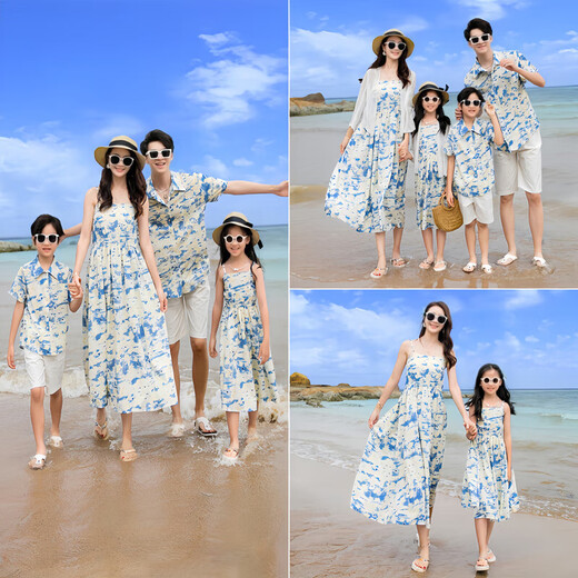 Buenpu beach parent-child clothing summer clothing new family of three or four family clothing mother-daughter mother-child travel vacation set 321 female 2XL
