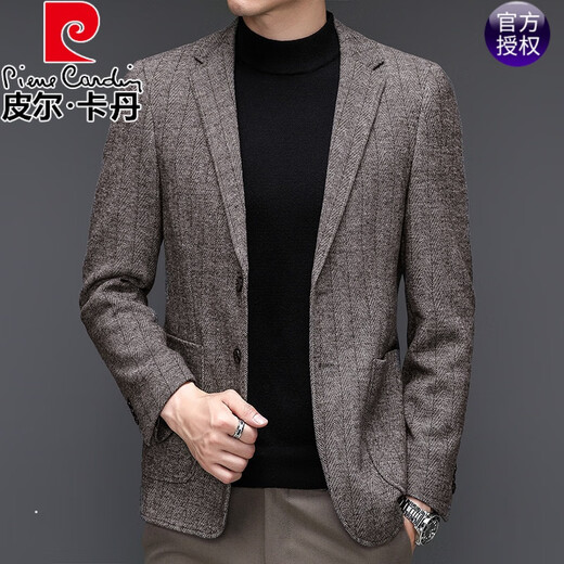 Pier Cardin Brand léger Luxury Vêtements pour hommes, veste de costume de laine pour hommes, haut de style d'âge moyen et jeune coréen Slim Single Top, simple costume à deux boutons en tricot gris 180 / xl