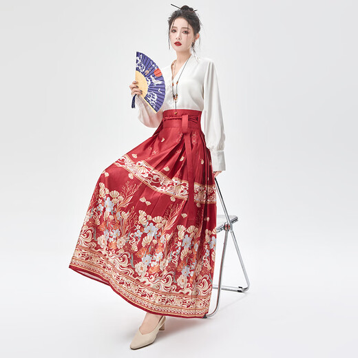 Ono Seven Days Hanfu Chinese Style Horse Face Skirt Women's New Chinese Style High-Quality Ming Made Horse Face Skirt Red One Size Recommended Weight 80 Jin Jin equals 0.5 kg -150 Jin Jin equals 0.5 kg