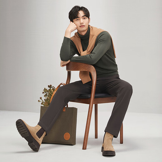 Qipai Men's Turnable Turtleneck Wool Sweater Spring and Autumn Business Casual Comfortable Versatile Bottoming Sweater