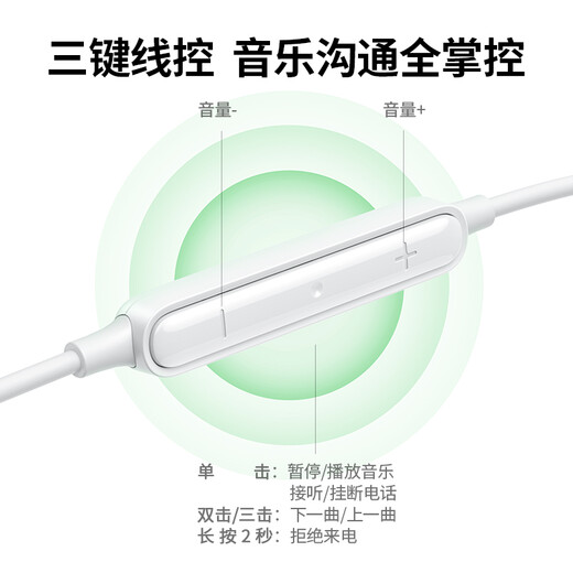 Green Network Type-C to 3.5mm headphone adapter charging two-in-one + music headphones 3.5mm round hole half-in-ear wired headphones white