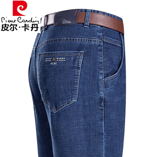 Pierre Cardin Summer Ice Silk Jeans Men's Men's Thin High Taist Pantalon droit pantalon de l'âge moyen du pantalon décontracté pour hommes 3886 Zhonglan 32 [2 pieds 5 taille]