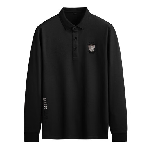 Fat big-size men's autumn and winter long-sleeved T-shirt loose lapel middle-aged men 300 Jin [Jin equals 0.5 kg] Add fat fat man plus velvet polo shirt <11980 models> Spring and autumn style/black 7XL recommended weight 240-250