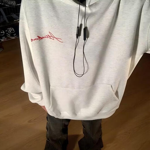 Digada white and gray American retro high street hooded sweatshirt for men in spring, autumn and winter plus velvet trendy all-match top casual sweatshirt CXS-LM459 white gray plus velvet M (size is too small, it is recommended to go up one size)